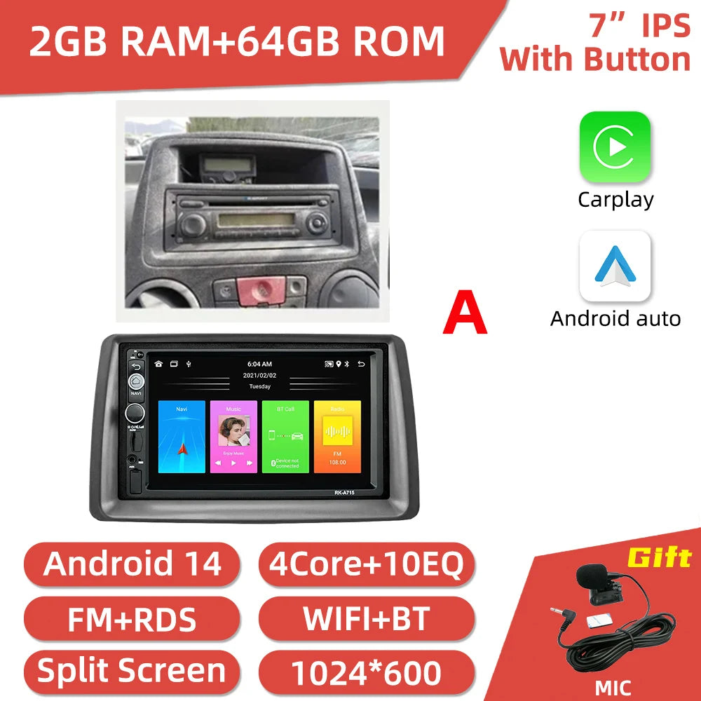 FIAT Panda 2 Din — 7" GPS, WiFi, Car Stereo
