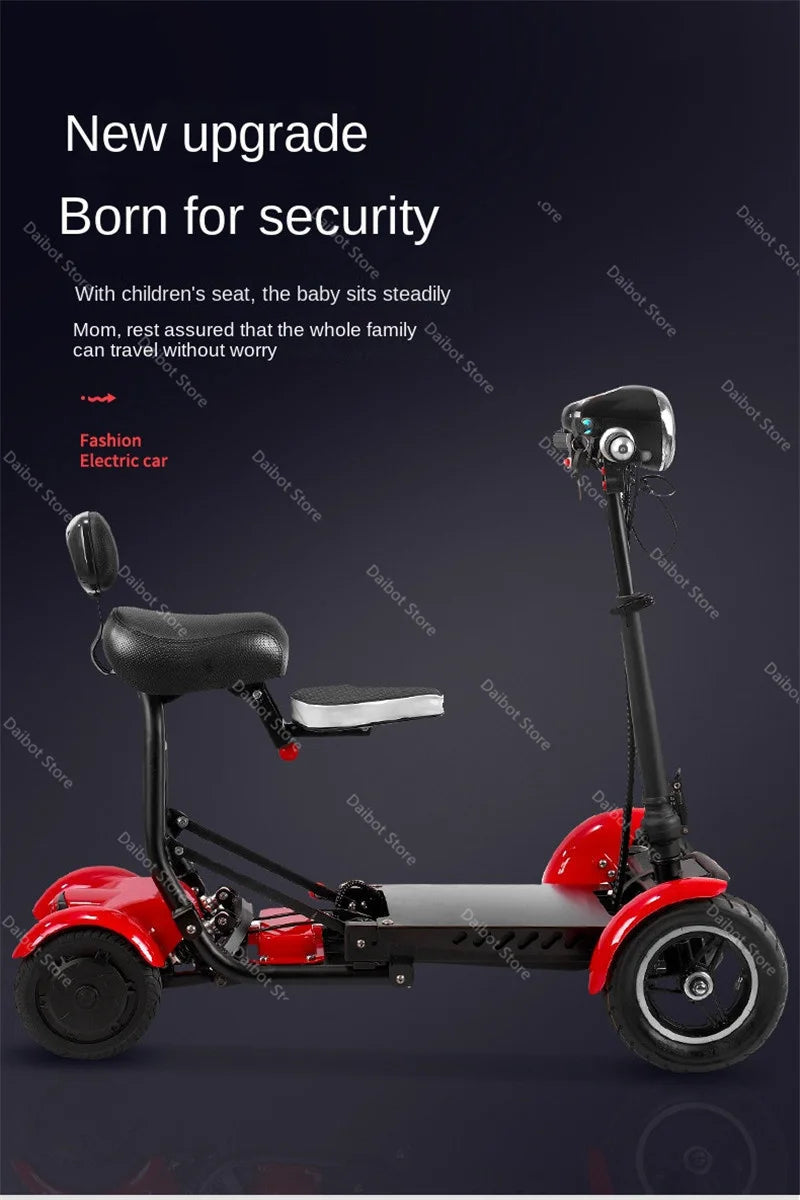 4 Wheel Mobility Scooters for 2 Peoples With Baby Seat 500W 36V 15.6AH  Adults 10 Inch Electric Scooter Dual Motor