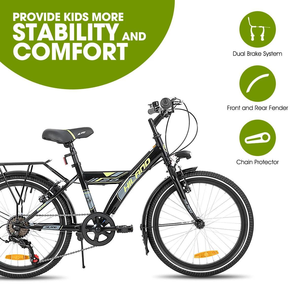 HILAND 20/24 Inch Kids Bike with Rear Rack, 6-Speed Gears Kids Bike with Hand Brakes, Children's Bicycle with Kickstand