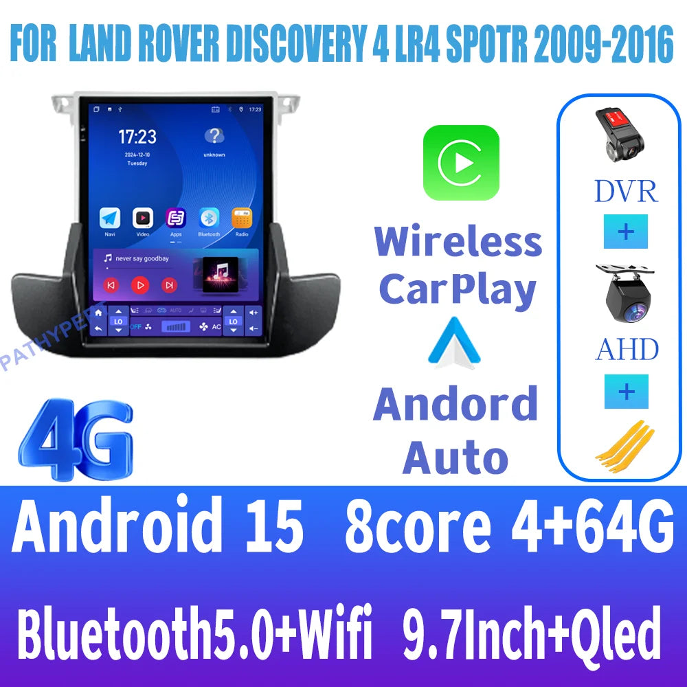 Autoradio Android 15 — Land Rover Discovery 4 LR4 2009-2016, CarPlay, GPS, Wi-Fi 4G