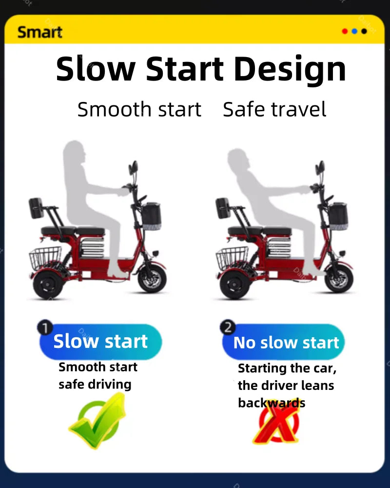 Powerful Parent Child Adult Electric Tricycle 3 Wheel For Elderly 2 Seat 800W Battery Removable Long Range Electric Scooter 60KM
