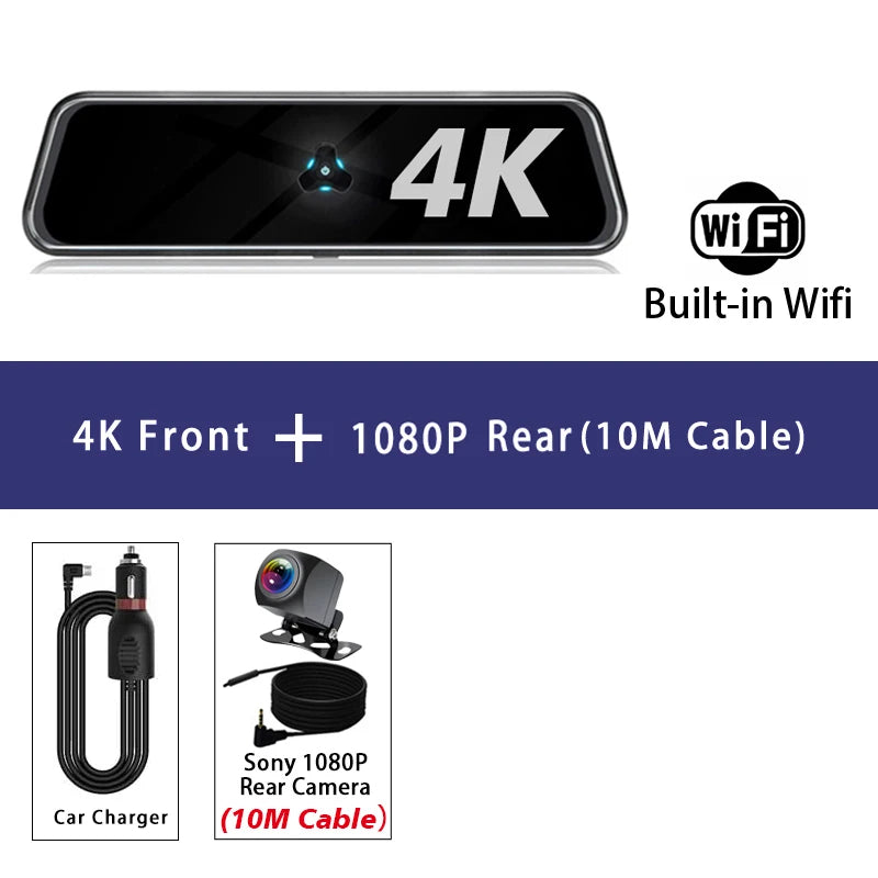 10" 4K Dash Cam — Dual Lens, GPS, WiFi