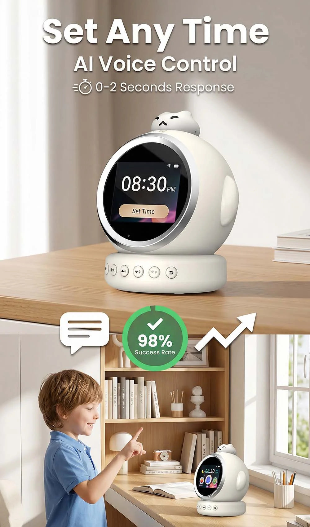 Smart AI Alarm Clock for Kids Ok to Wake Children with Sleep Training and Sound Talking Robot Toy Birthday Gift for Boy Girls