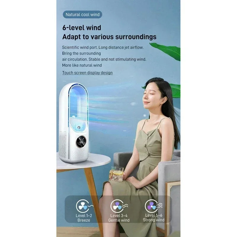 2025 Bladeless Tischventilator – 6 Geschwindigkeiten, leise Kühlung & Luftbefeuchter für Zuhause & Büro