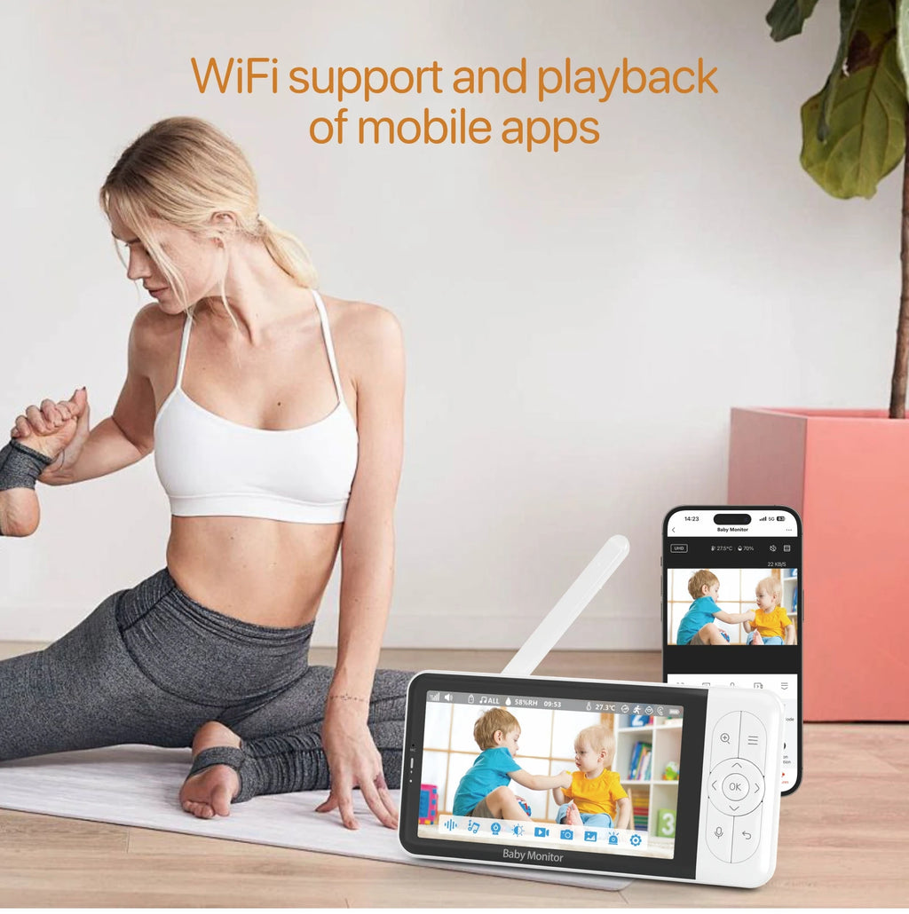 Tuya Smart Babyphone 2K-Kamera 5" 1080P Display Temperaturerkennung APP-Ansichtssteuerung Baby Nanny 2-Wege-Audio Babykamera
