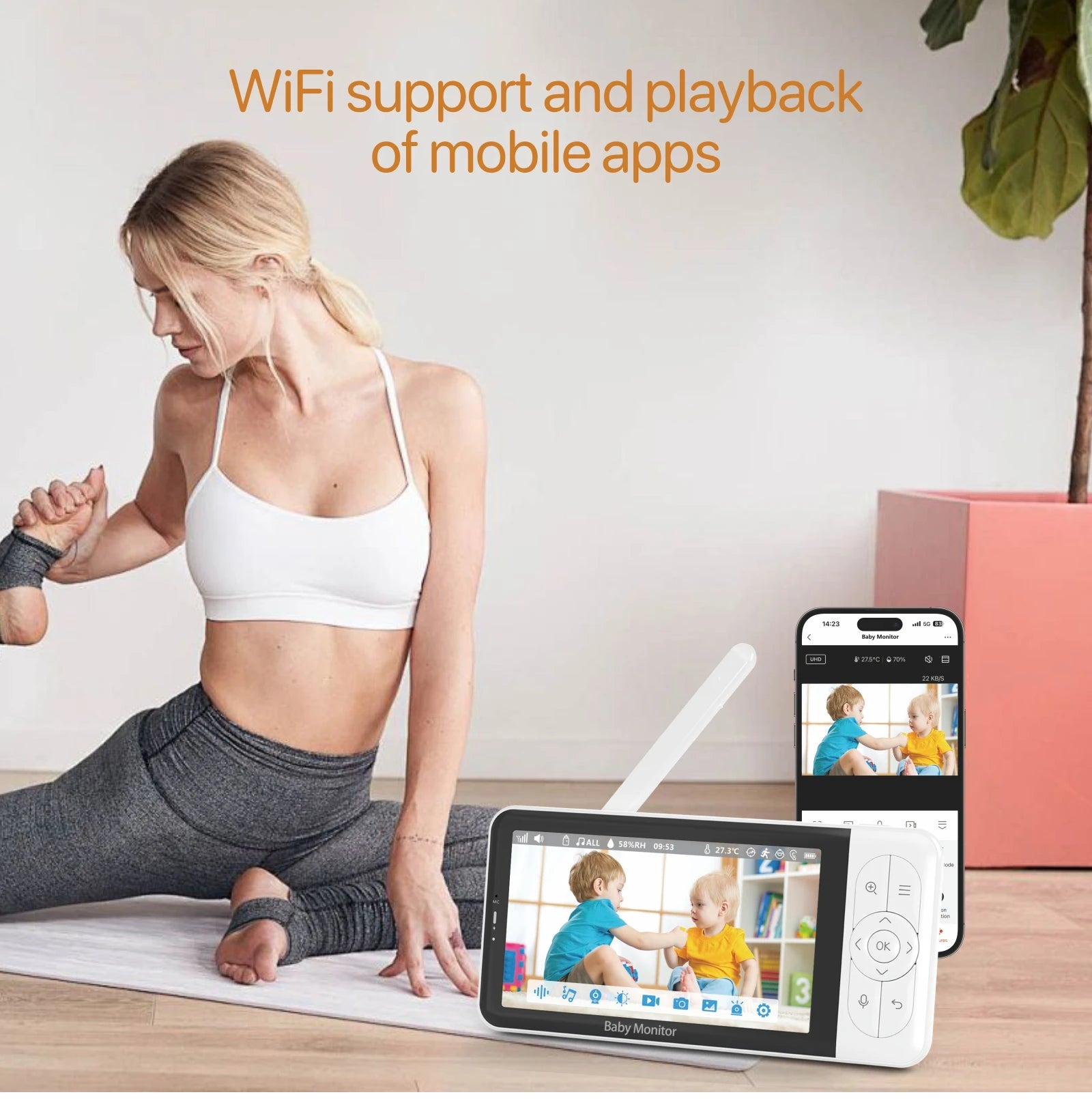 Tuya Smart Babyphone 2K-Kamera 5" 1080P Display Temperaturerkennung APP-Ansichtssteuerung Baby Nanny 2-Wege-Audio Babykamera