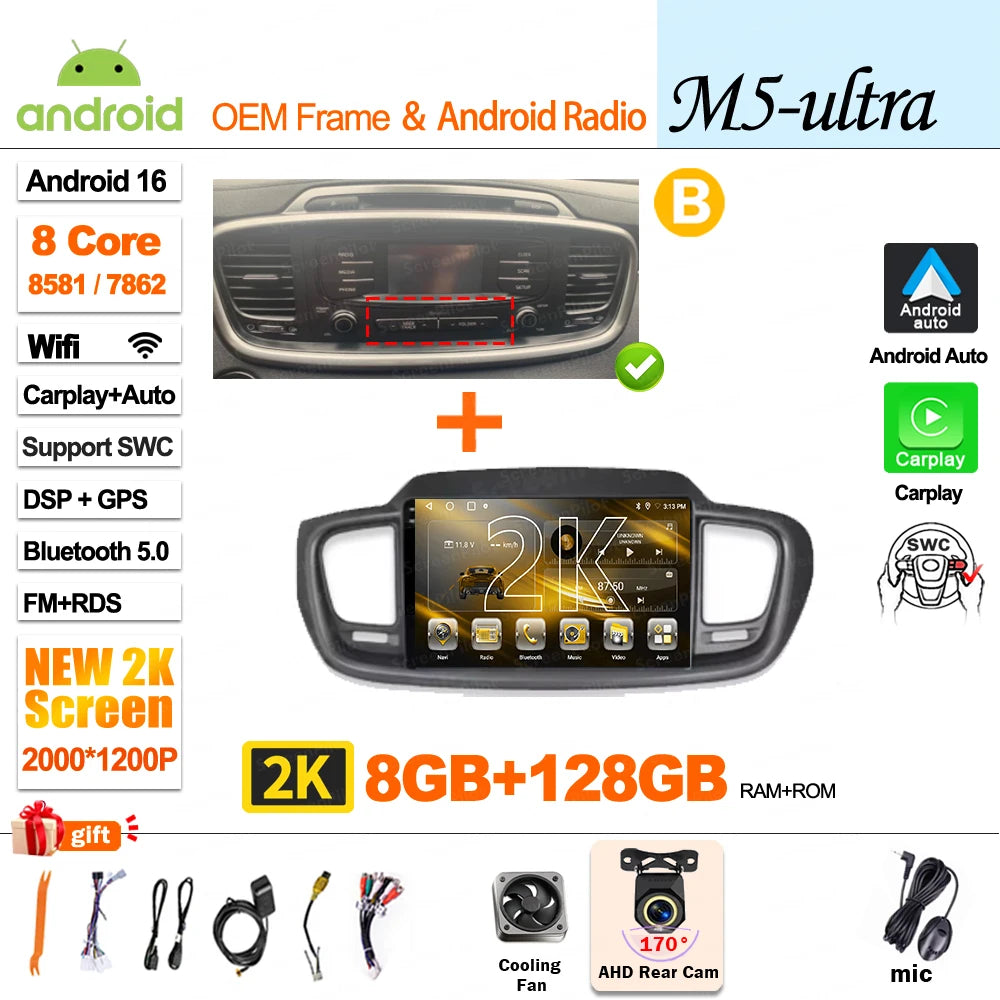Android 16 Car Radio — Compatible with Kia Sorento | DSP | GPS