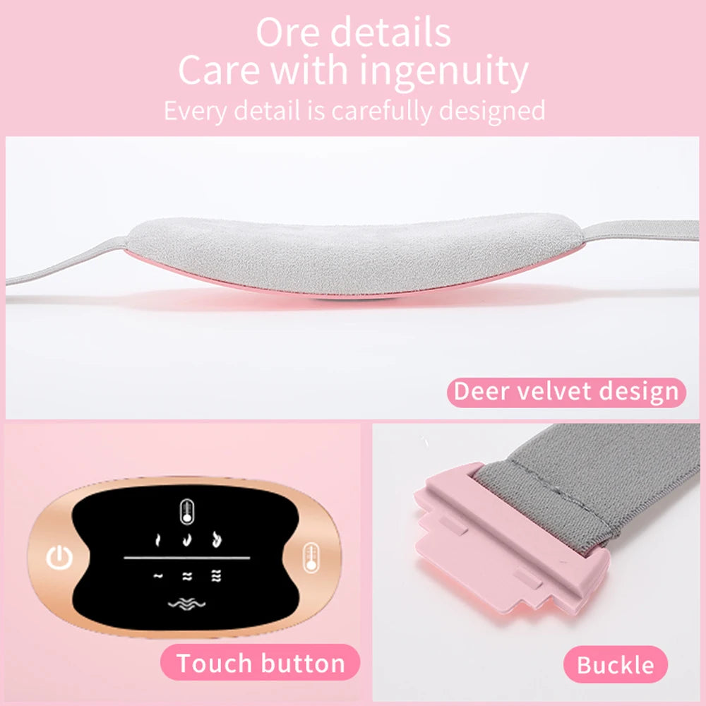 Electric Period Cramp Massager Vibrating Heating Belt for Menstrual Waist Stomach Abdominal Warm Palace Belt