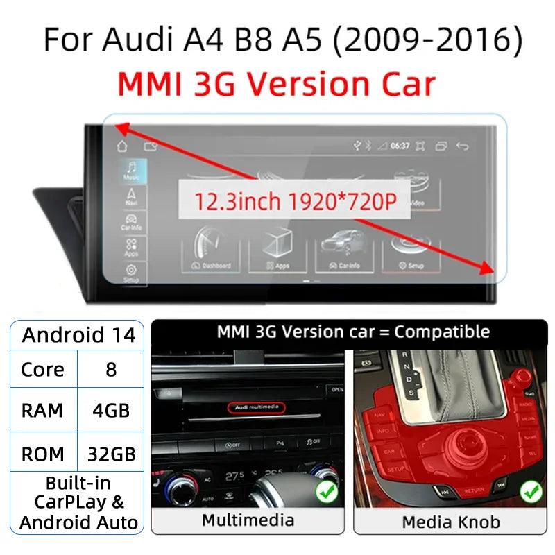 Audi A4 B8/A5 — Android 14, Wireless CarPlay