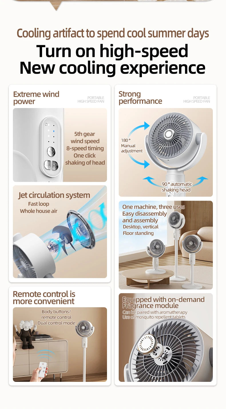 Oscillating Air Fan — 5-Speed, Cordless, Adjustable
