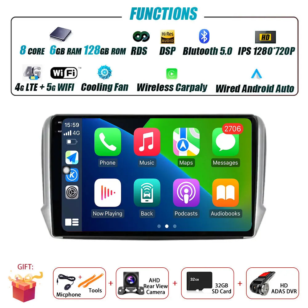 Peugeot 2008/208 — Android 16, CarPlay, GPS