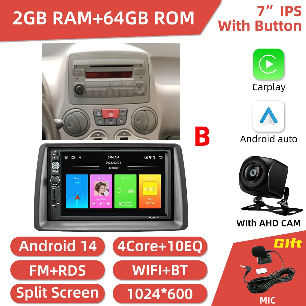 FIAT Panda 2 Din — 7" GPS, WiFi, Car Stereo