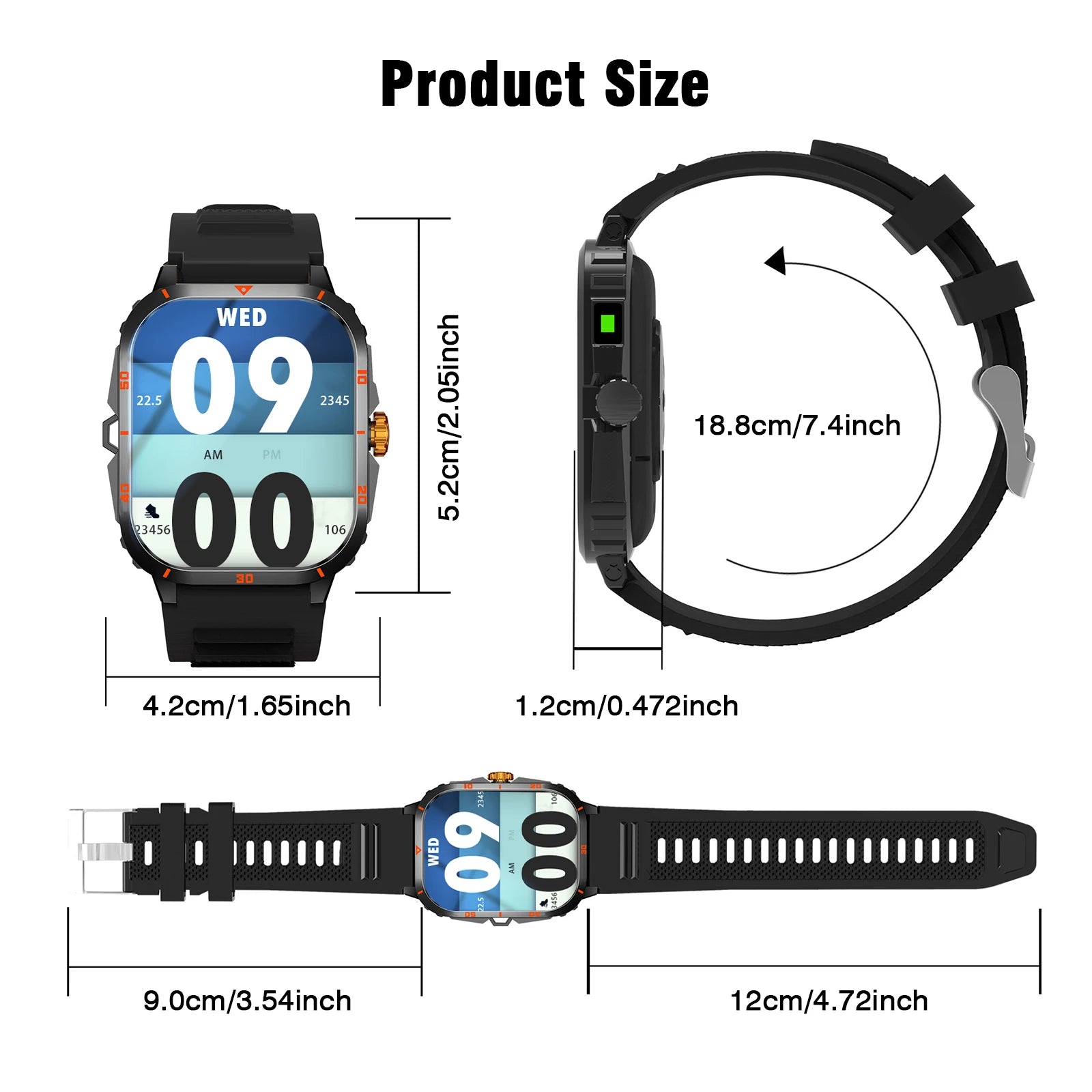 Montre connectée homme 2025 avec appels sans fil, deux bracelets (acier inoxydable + silicone), podomètre, lampe de poche et rappel de messages