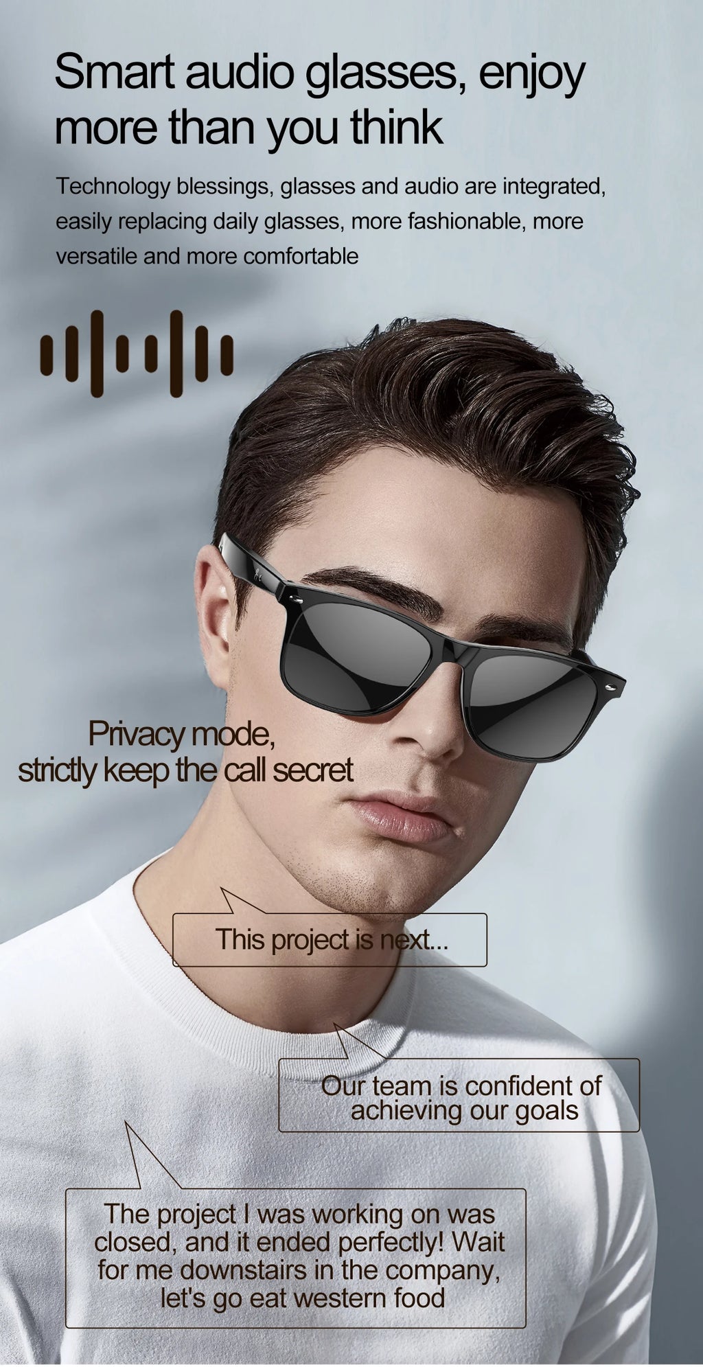 LIGE Smart Glasses – Kabelloses Bluetooth, integriertes Mikrofon, Touch-Steuerung & Übersetzung