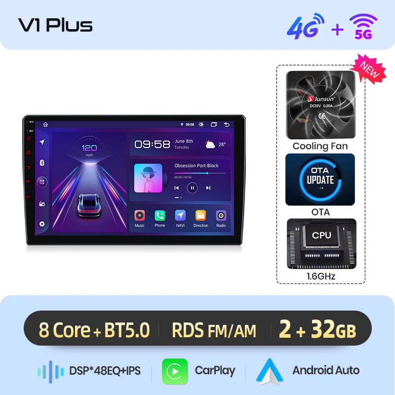 Junsun Autoradio sans fil CarPlay — VW Passat B6/B7 & CC 2005-2014, GPS Android, WiFi, DSP