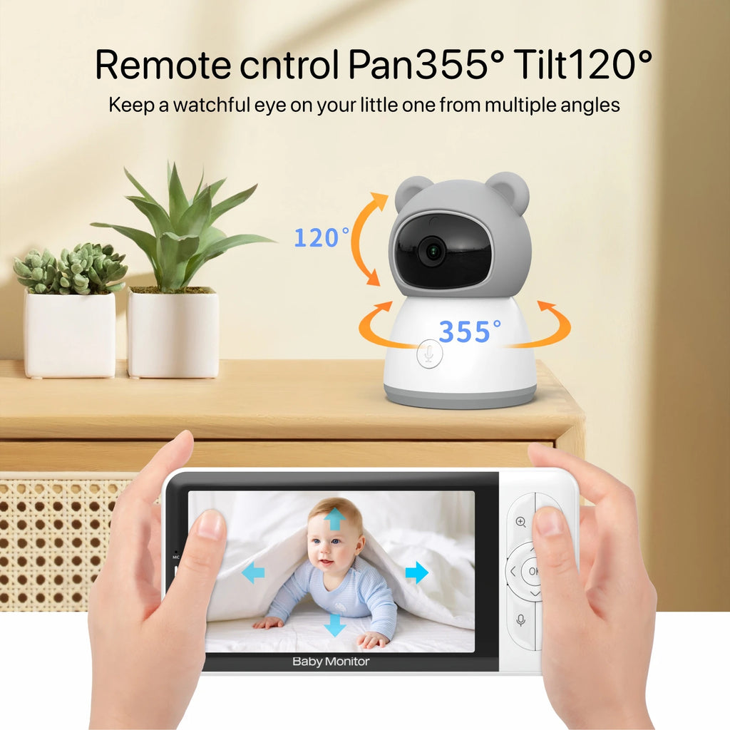 Tuya Smart Babyphone 2K-Kamera 5" 1080P Display Temperaturerkennung APP-Ansichtssteuerung Baby Nanny 2-Wege-Audio Babykamera