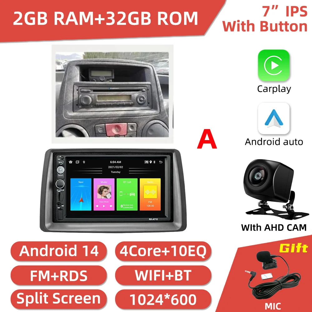 FIAT Panda 2 Din — 7" GPS, WiFi, Car Stereo