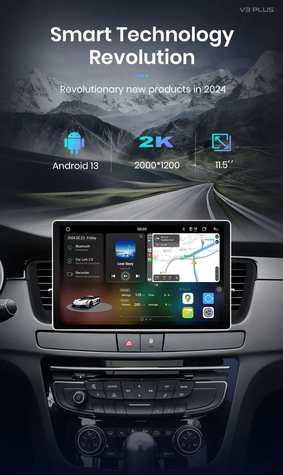 Junsun V3 Plus — 2K, Wireless CarPlay, Android Auto