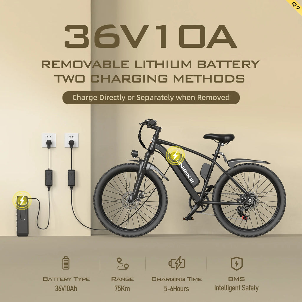 UNIBIKE Q7 Adult Electric Bike 250W Motor 36V10AH Battery E-bike Folding City Commuting 26 Inch Tire Portable Electric Bicycle