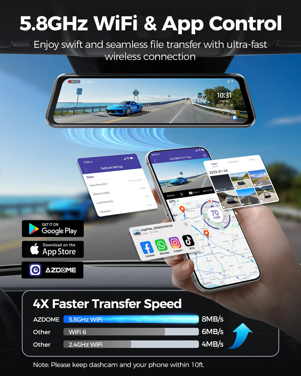 AZDOME PG17 MAX — 4K Dash Cam, GPS, Voice Control