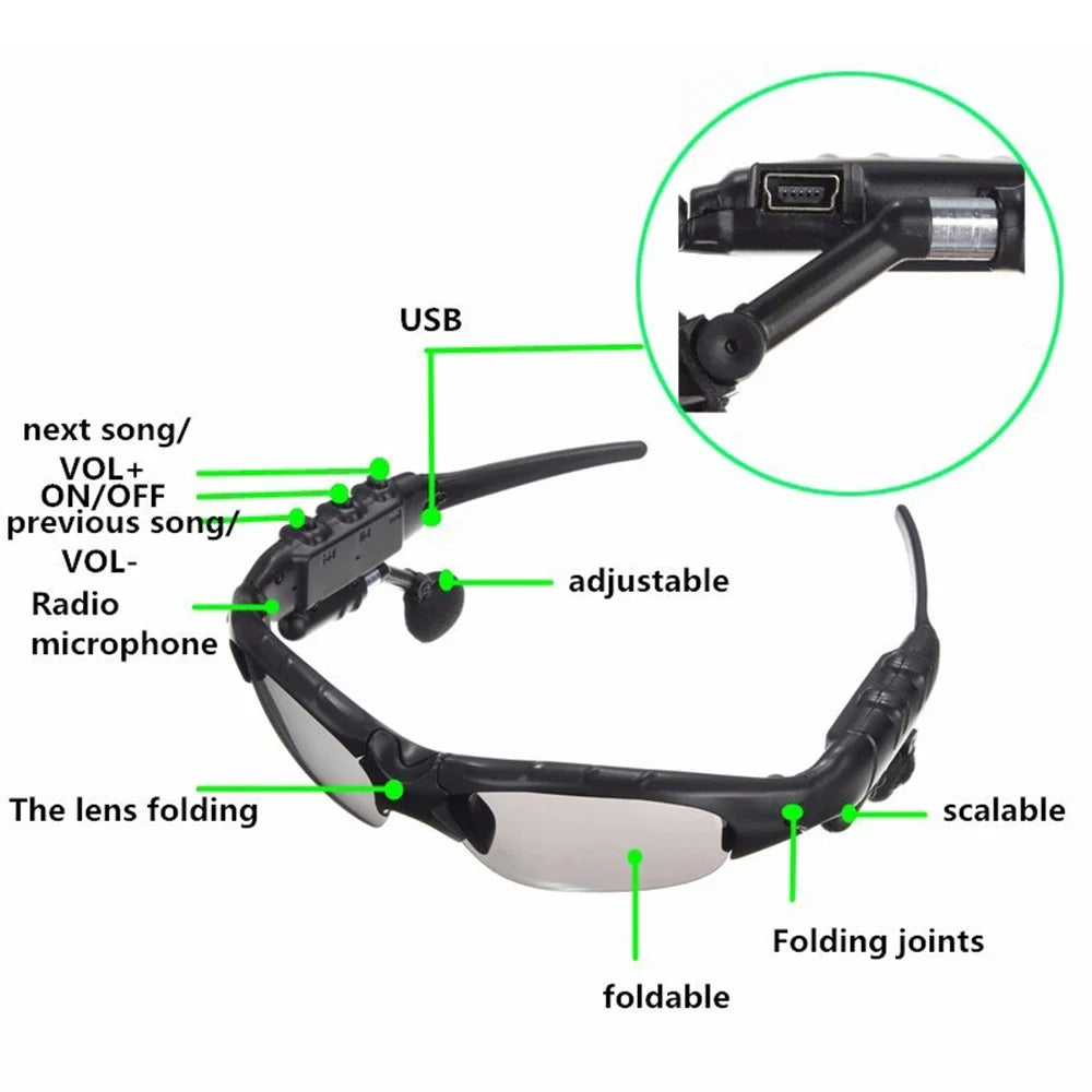 Bluetooth 5.3 Reitbrille — kabelloser Stereoklang, Sportfahren, Radfahrsonnenbrille