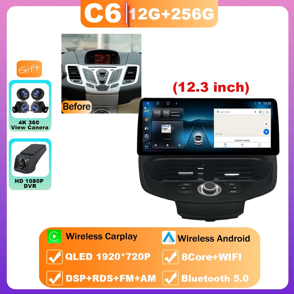 Ford Fiesta 12.3" — Android 15, QLED, 4G