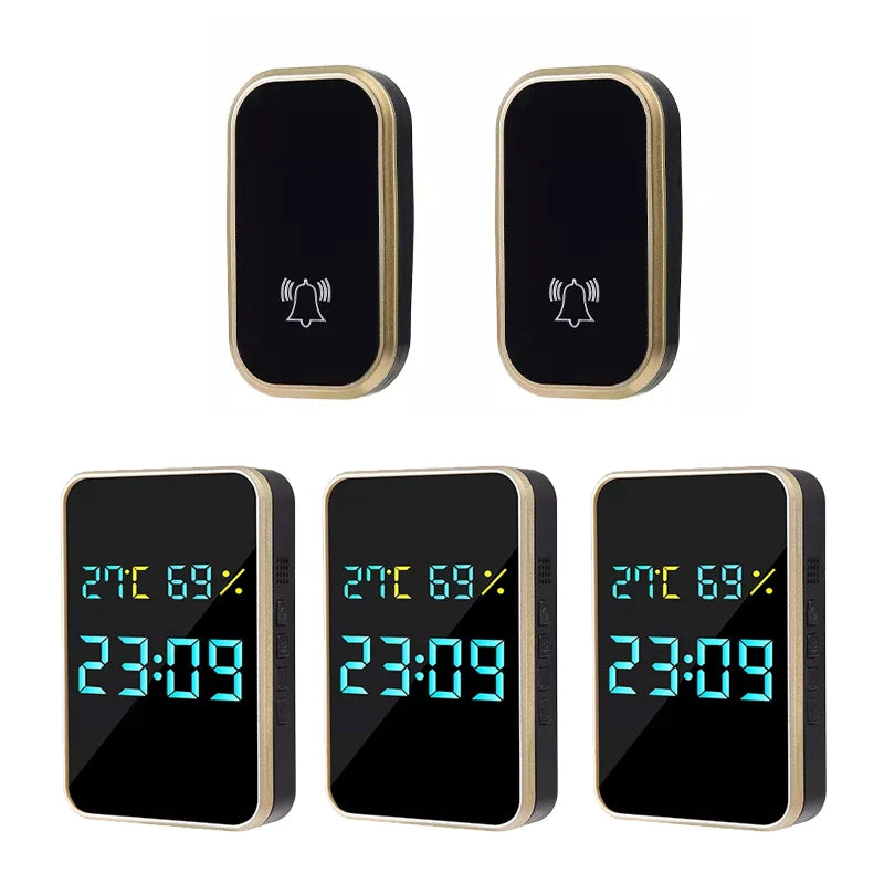 Sonnette Sans Fil Sans Batterie Sonnette Auto-alimentée Affichage Température Humidité Heure 433mhz Maison Extérieur Carillon de Bienvenue