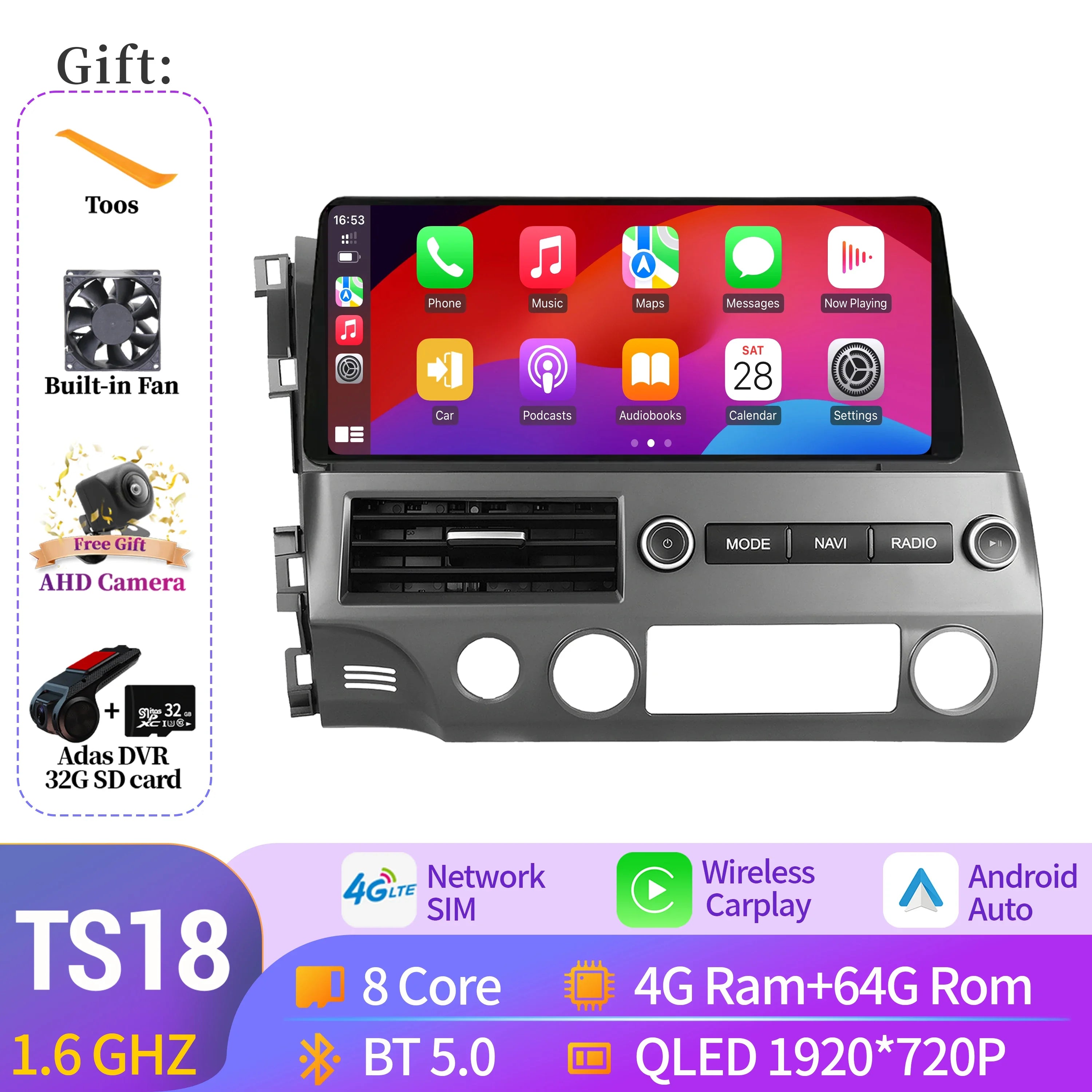12.3" Android Radio — Honda Civic, CarPlay
