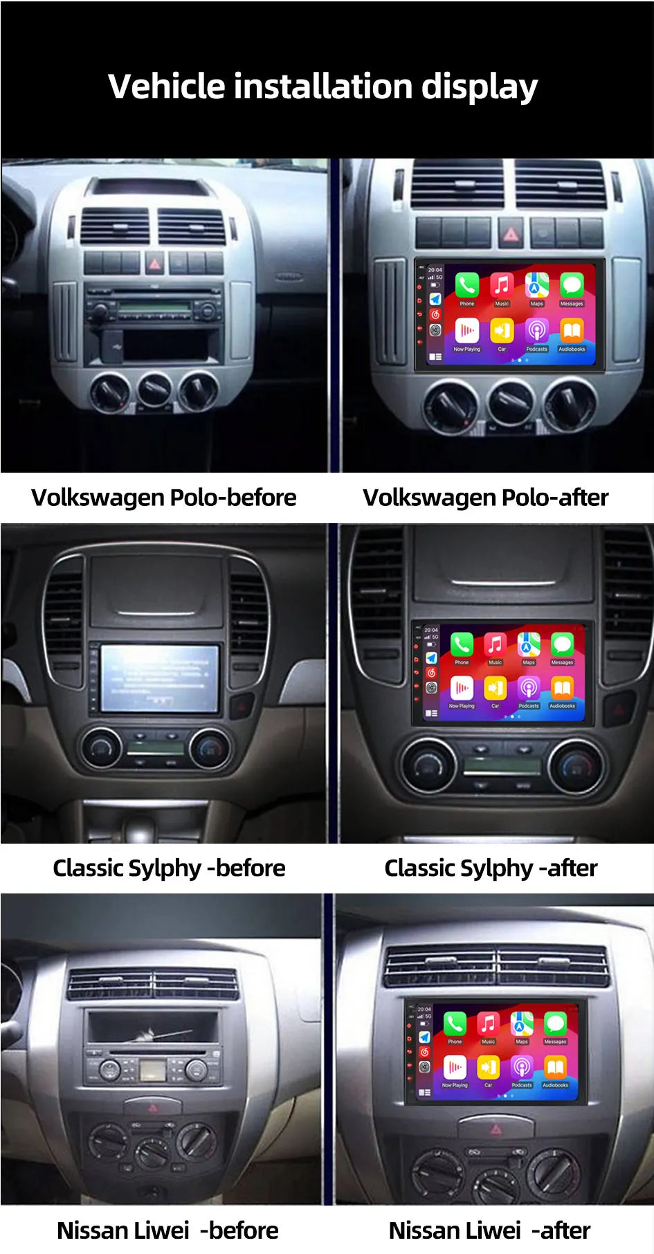 2-DIN Android Autoradio — 7/9/10", CarPlay, Android Auto, GPS, 4G, 8-Kern, 4GB+64GB