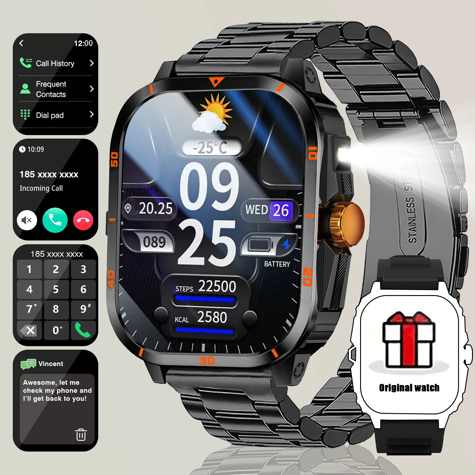 2025 Smartwatch — Calling, Dual Straps, Flashlight