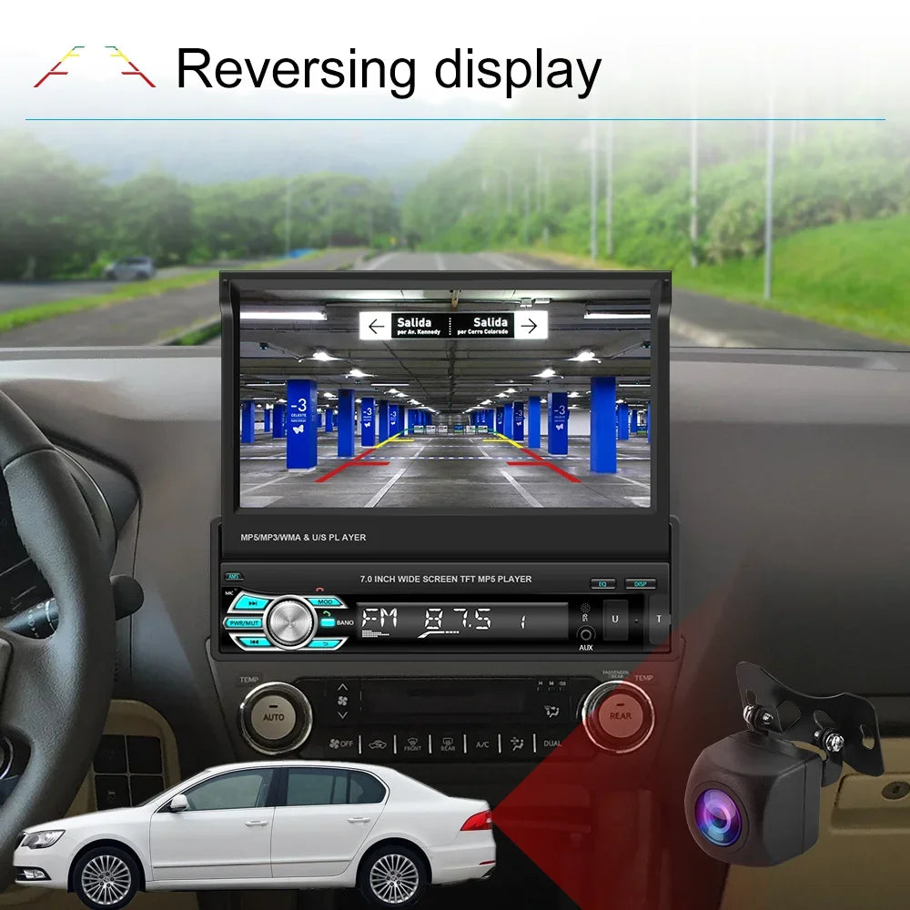 Podofo 1Din — Retractable Screen, CarPlay, Android Auto