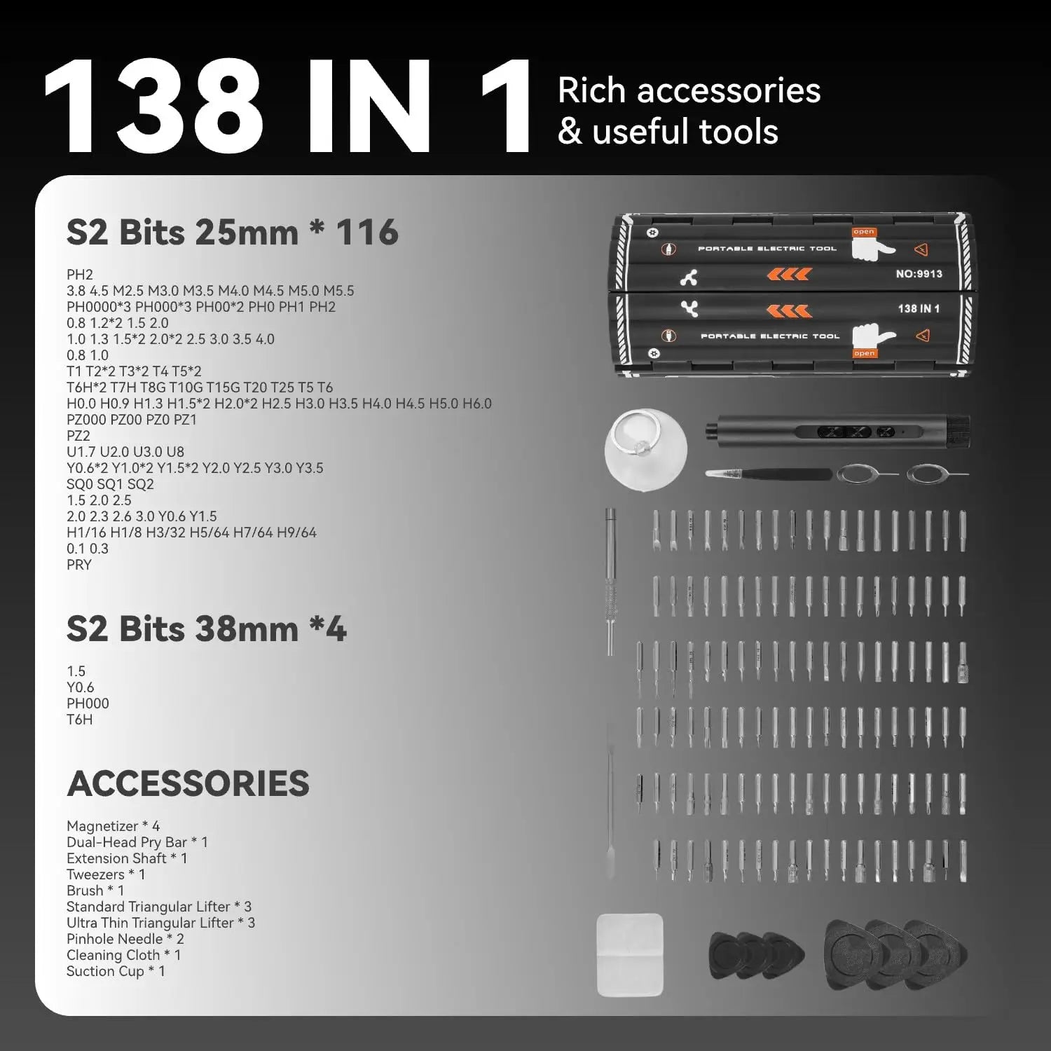 Precision Electric Screwdriver Set 138 in 1 with LED Magnetic Phillips Torx Screwdriver Bits for iPhone PC Camera Watch Glasses
