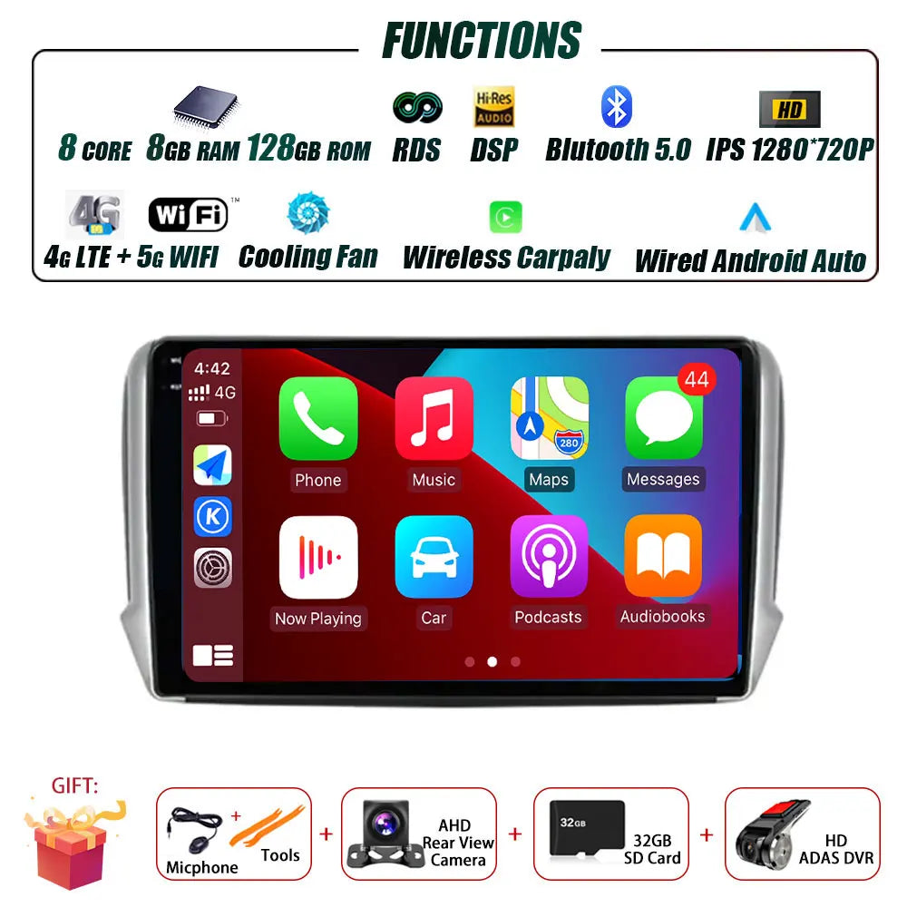 Peugeot 2008/208 — Android 16, CarPlay, GPS