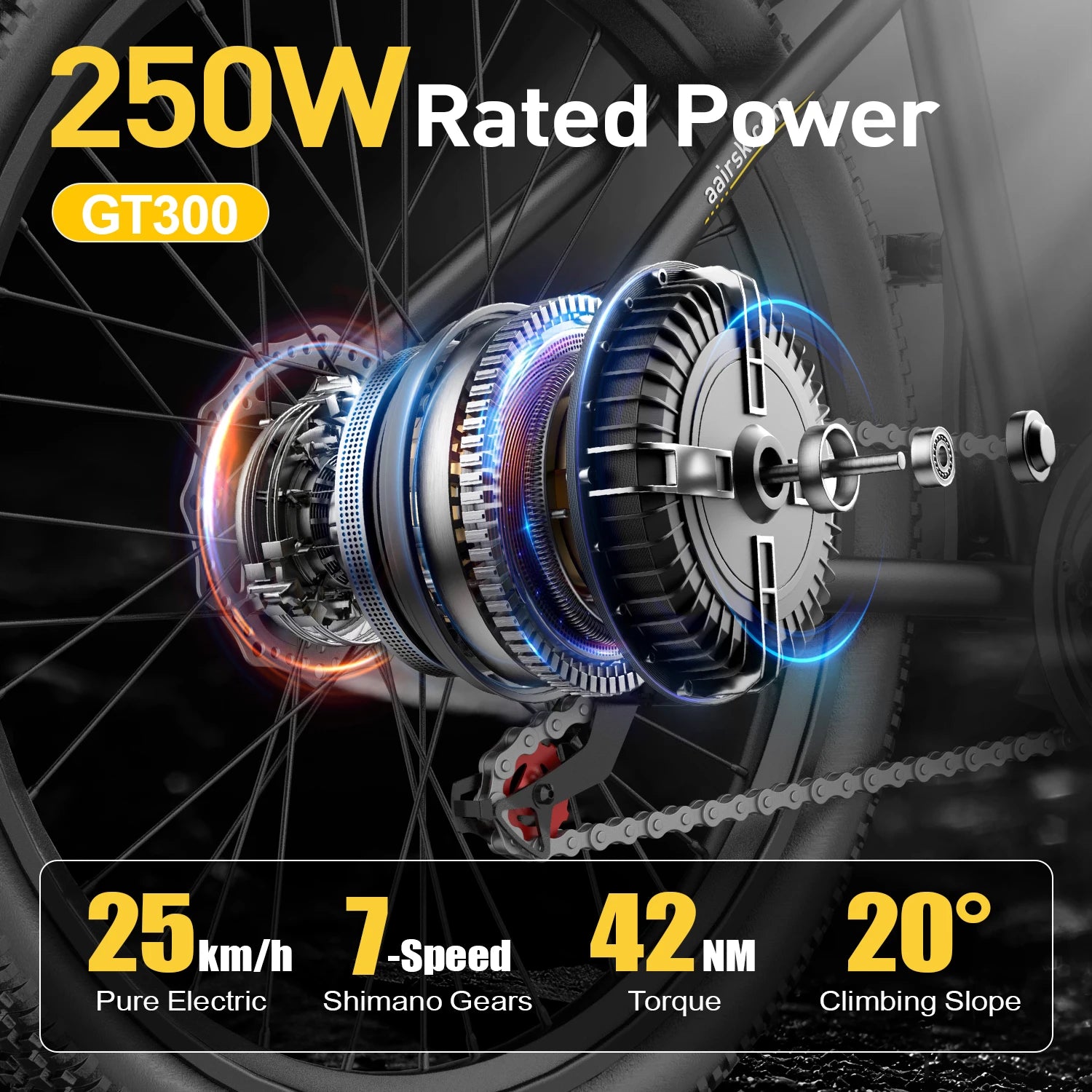 Aairsk GT300 Adult E-bike 250W Motor 36V 10Ah Battery Electric Bike 26 Inch Fat Tire E-Mountain bike Off-road Electric bicycle