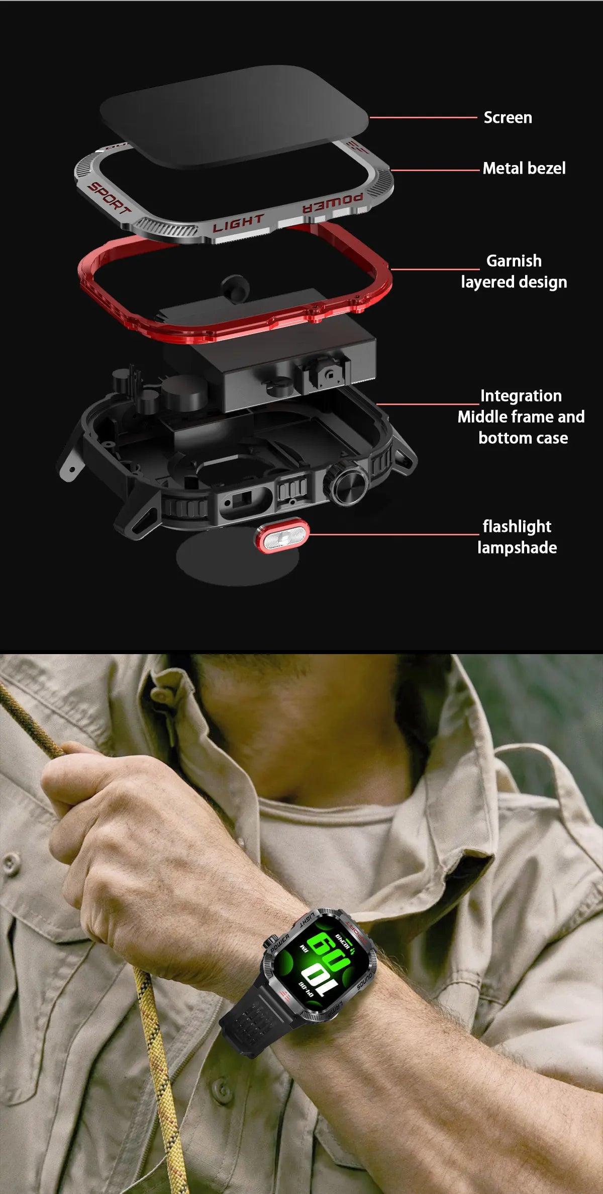 GUHUAVMI Outdoor Watch — AMOLED, GPS, Bluetooth