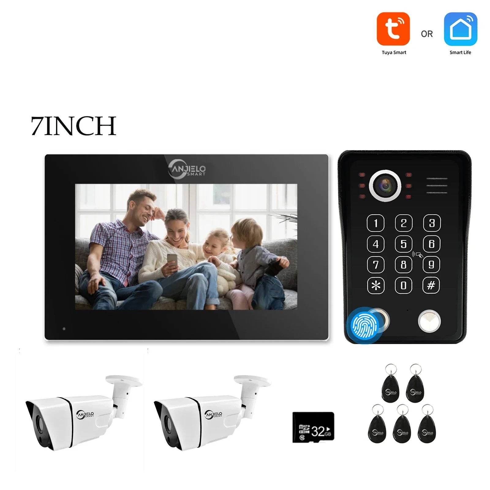 Système de sécurité interphone vidéo avec déverrouillage par empreinte digitale Anjielo tuya 1080P moniteur tactile 7/10 pouces pour villa et maison