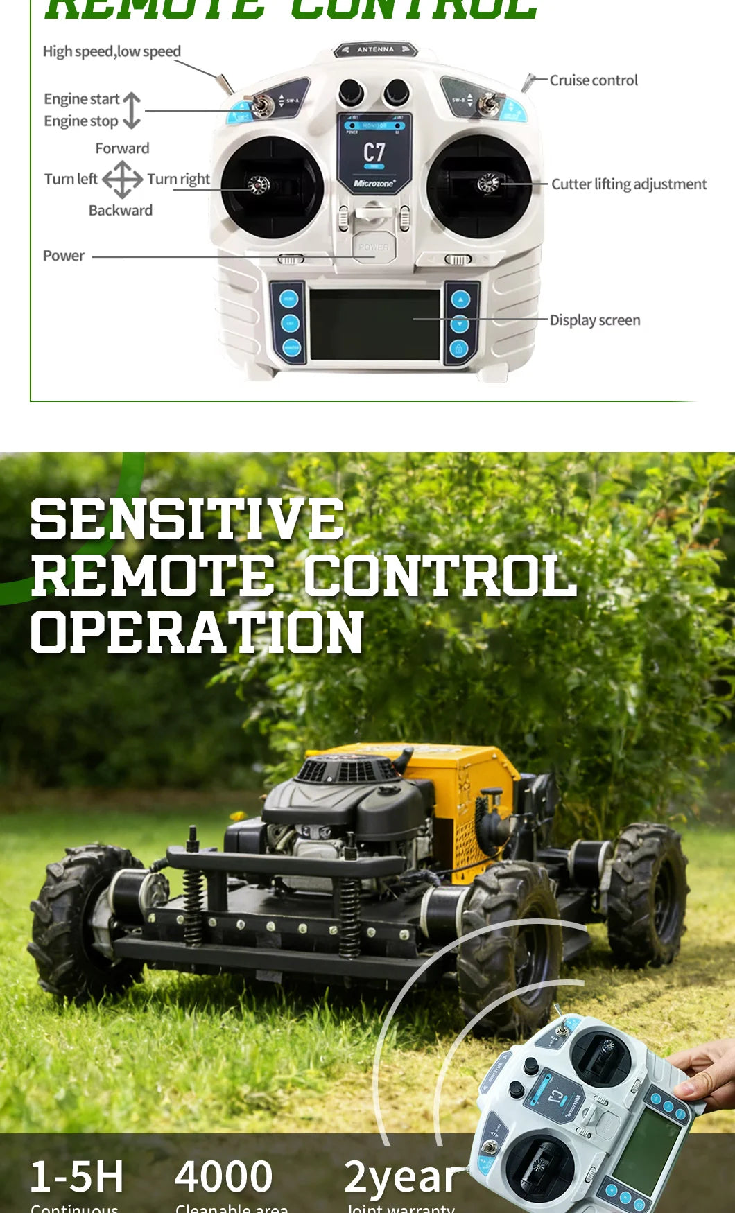 Wireless Remote Control Crawler Lawn Mower For Sloped Garden Farm Grass Cutting High Power Low Vibration Customizec