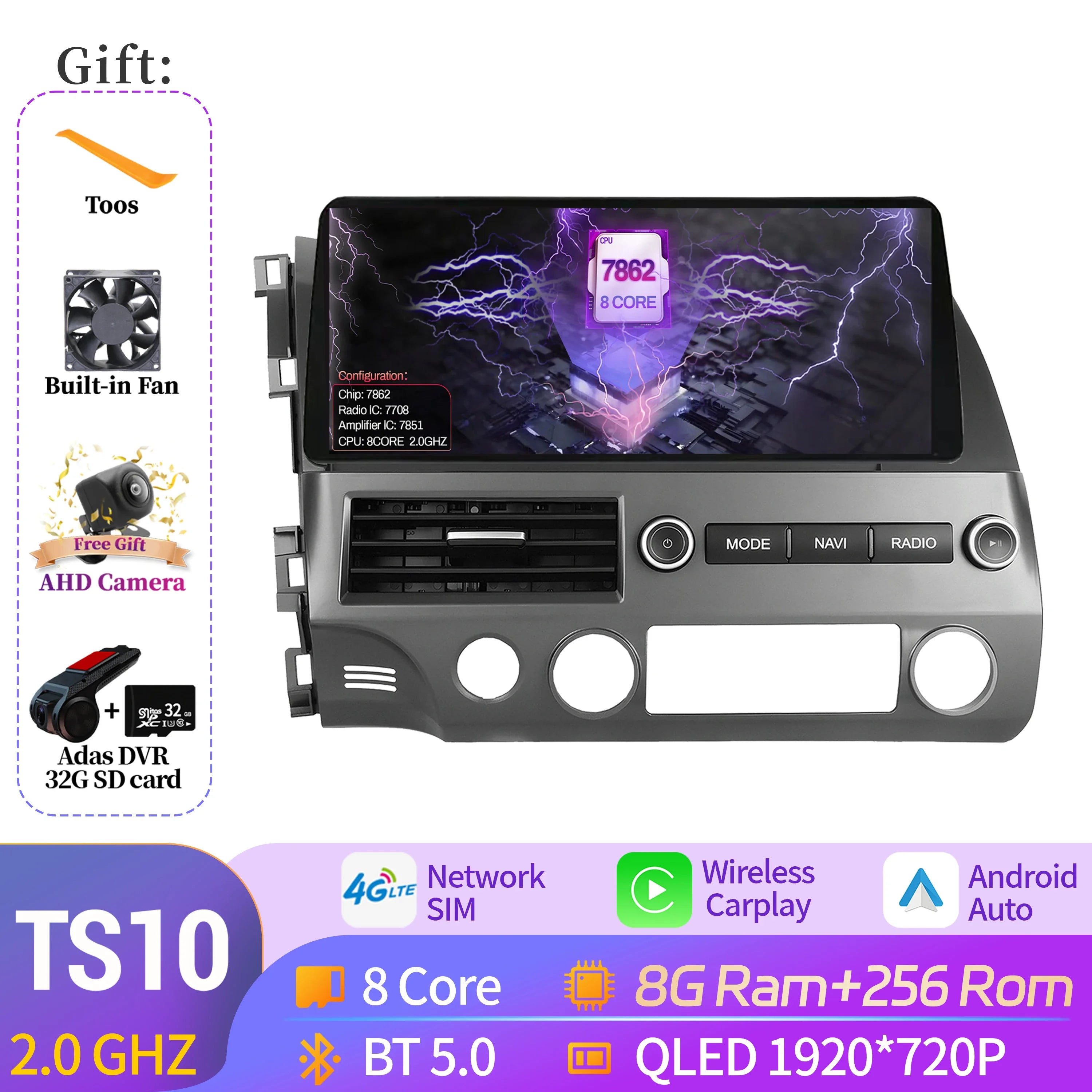 12.3" Android Radio — Honda Civic, CarPlay
