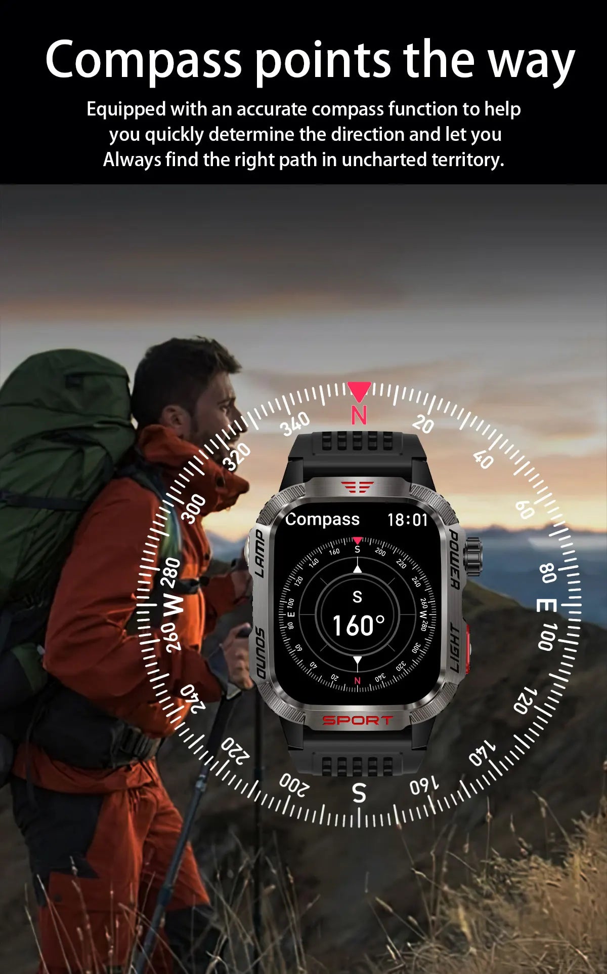 GUHUAVMI Outdoor Watch — AMOLED, GPS, Bluetooth