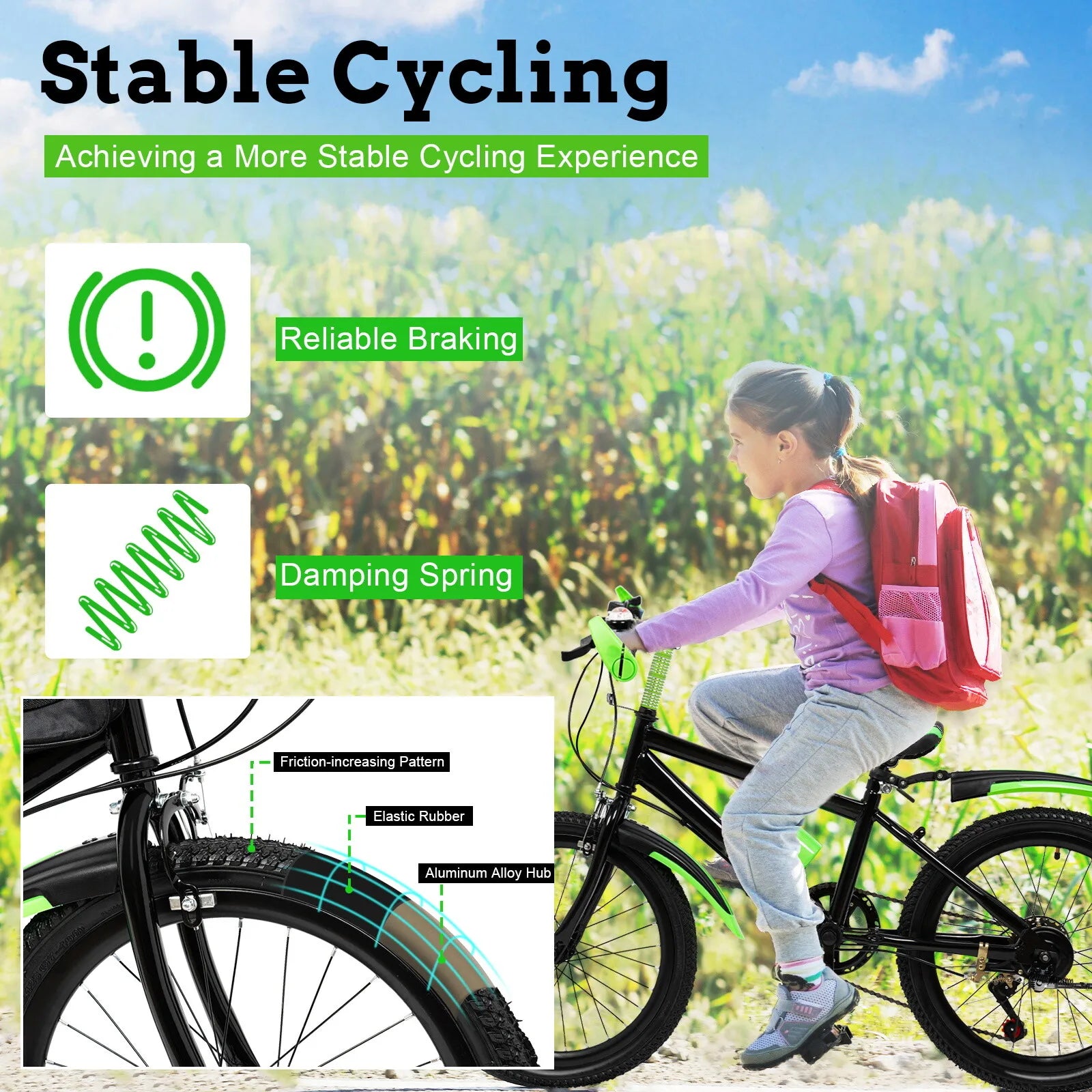 20" Kids Mountain Bike 7-Speed with Adjustable Seat & 187LB Capacity, All-Terrain Bicycle for Outdoor Adventure