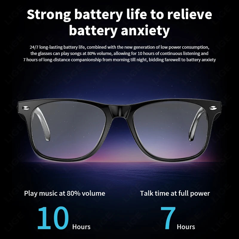 LIGE Smart Glasses – Kabelloses Bluetooth, integriertes Mikrofon, Touch-Steuerung & Übersetzung
