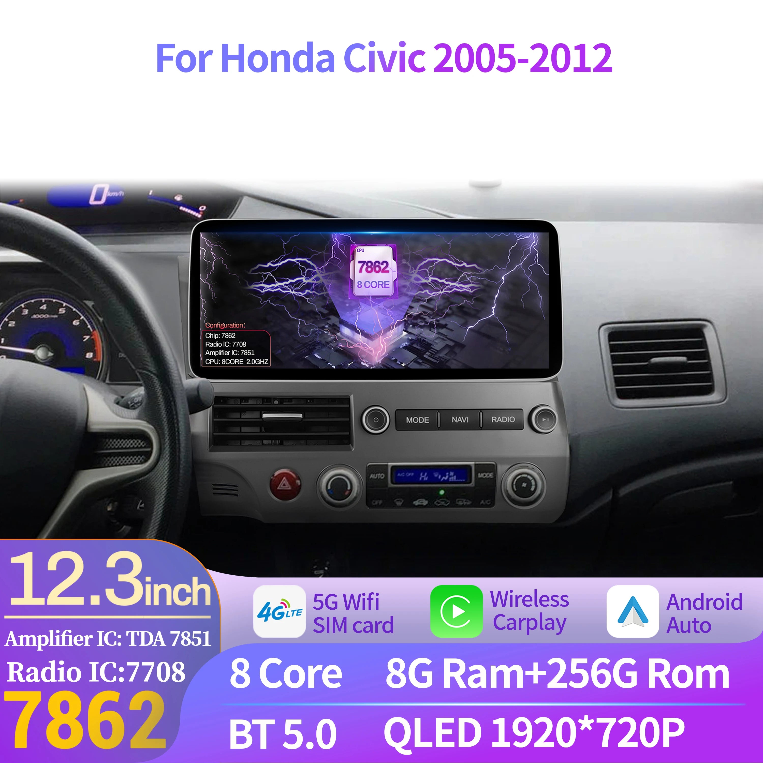 12.3" Android Radio — Honda Civic, CarPlay