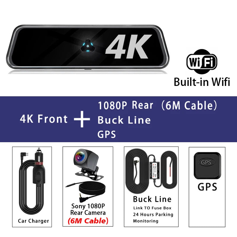 10" 4K Dash Cam — Dual Lens, GPS, WiFi