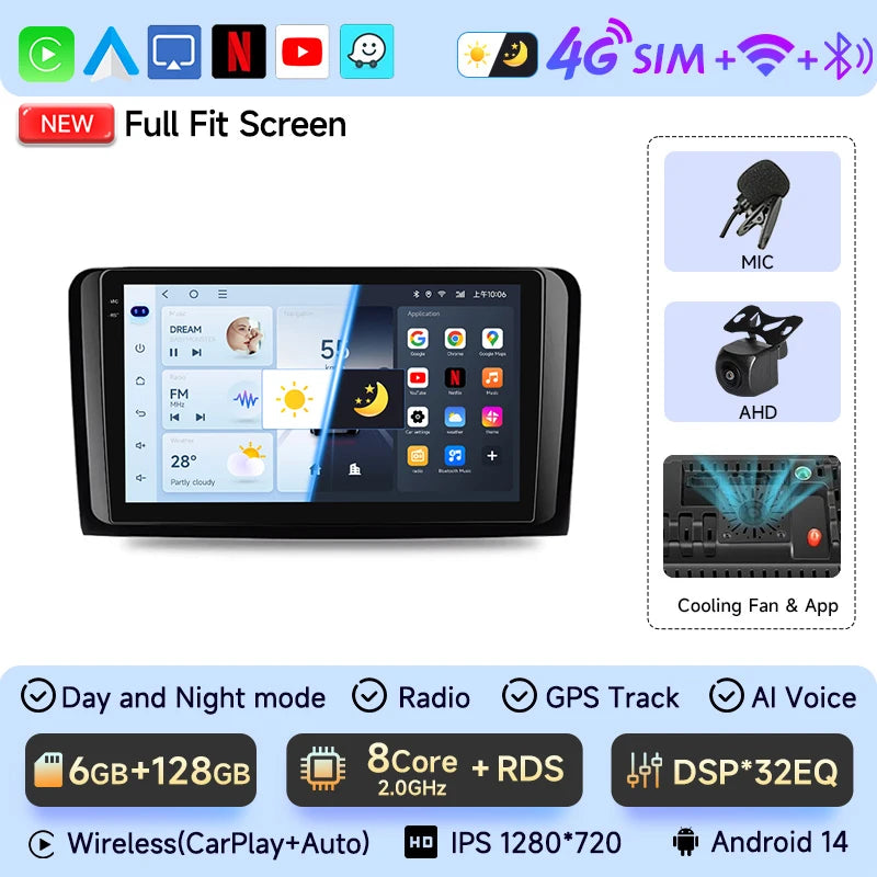 Mercedes W164 Android 14 — CarPlay, 2 Din, GPS