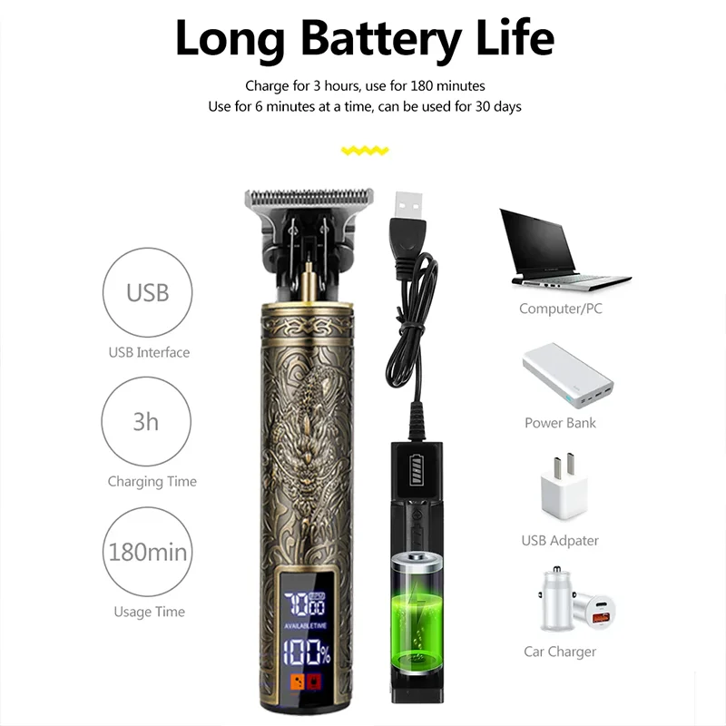 Vintage T9 Clipper — USB Rechargeable, Metal Body