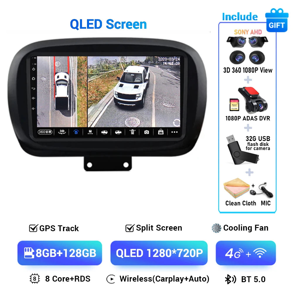 Android 15 Car Radio — Compatible with Fiat 500X | 2K QLED | AI Voice