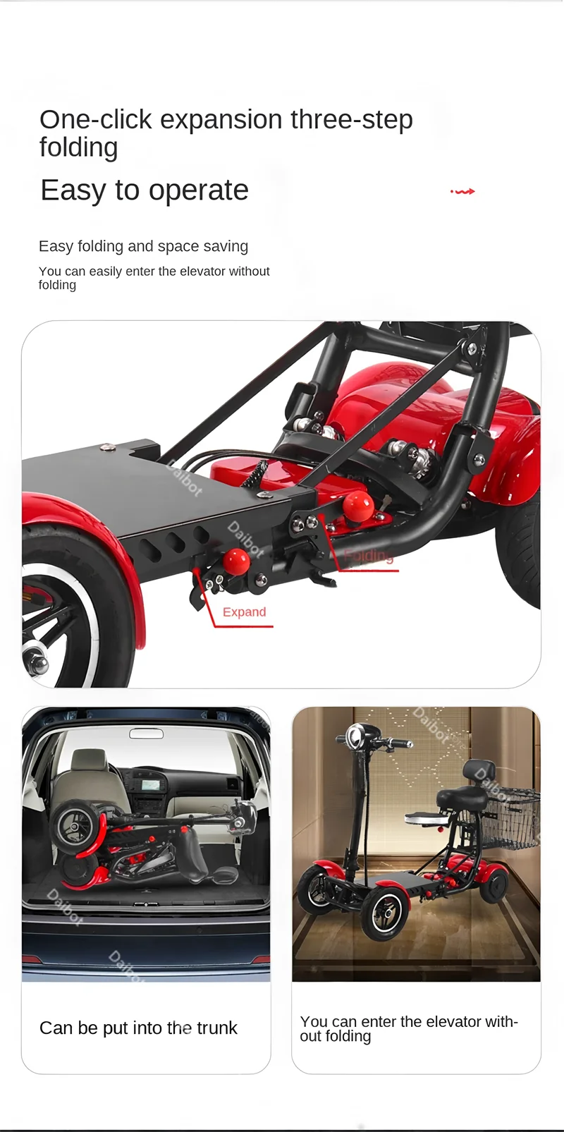 4 Wheel Mobility Scooters for 2 Peoples With Baby Seat 500W 36V 15.6AH  Adults 10 Inch Electric Scooter Dual Motor