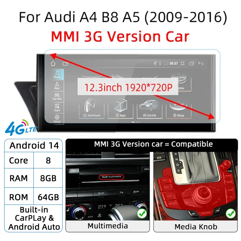 Audi A4 B8/A5 — Android 14, Wireless CarPlay