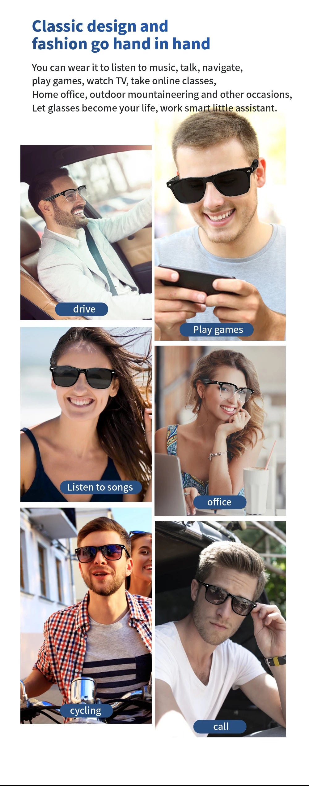 SENBONO E13 Smart Glasses — Blaulichtfilter, polarisiert, integriertes Mikrofon und Lautsprecher