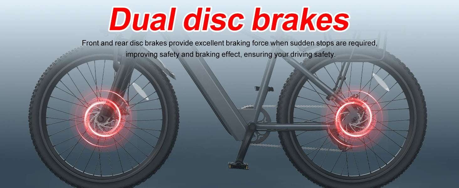 Adult electric bike with a 500W motor, 26x1.95 anti-slip tyres, a 36V 10.4Ah removable battery, a 7-speed gear system, and unisex pedal-assisted electric bike